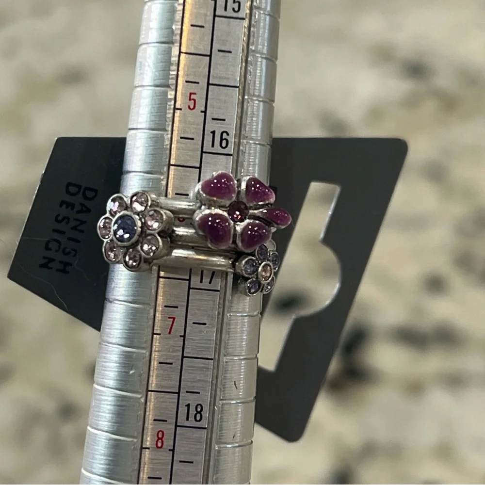 New Pilgrim Danish Design Stackable Rings Size 6 Floral Crystals Enamel NWT - Picture 8 of 15